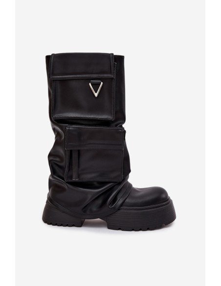 Insulated Slip-on Women's Boots on a Thick Platform with Pockets Black Clarinda