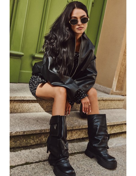 Šilti moteriški aulinukai su stora platforma ir kišenėmis, juodos spalvos, Clarinda