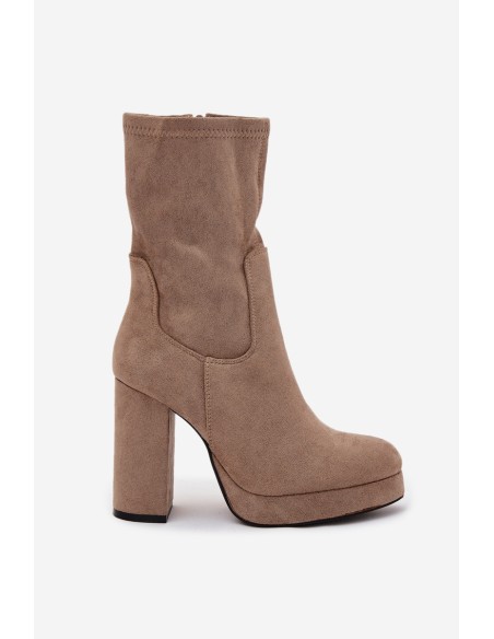 Women's Block Heel Boots Made of Eco Suede Beige Carolina