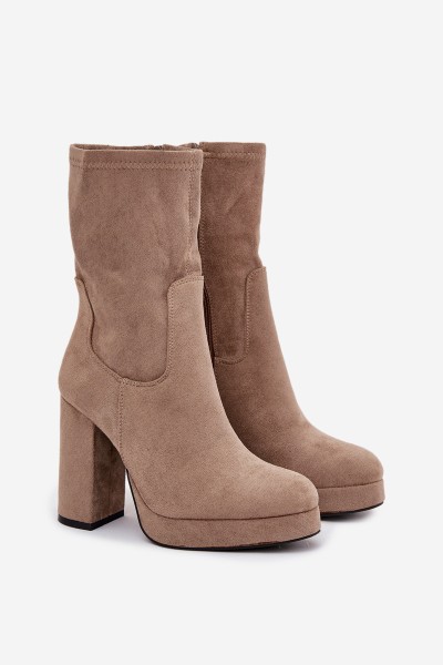 Women's Block Heel Boots Made of Eco Suede Beige Carolina 2