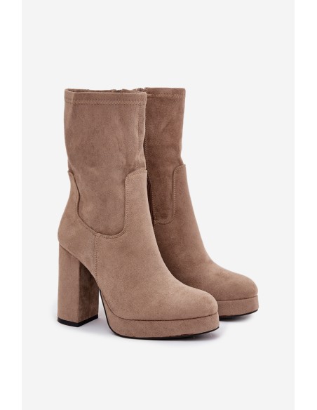 Women's Block Heel Boots Made of Eco Suede Beige Carolina