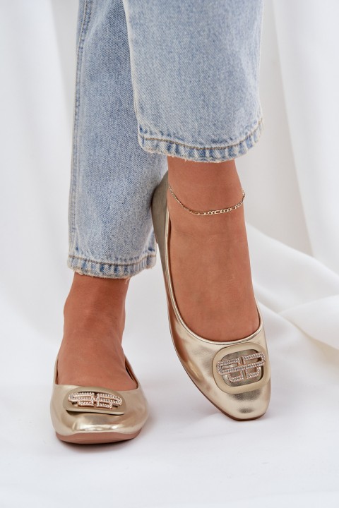 Baleto bateliai plokščiu padu ir dekoracijomis, auksinės spalvos Ainoria