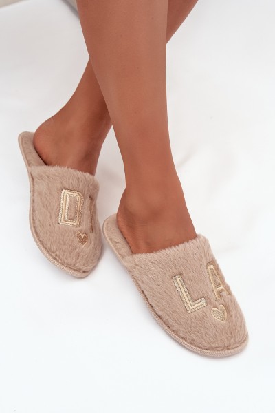 Women's slippers with fur LADY Vinceza 19958 beige