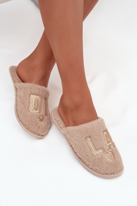 Women's slippers with fur LADY Vinceza 19958 beige