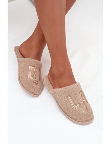 Women's slippers with fur LADY Vinceza 19958 beige