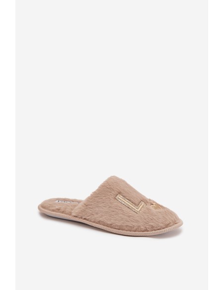 Women's slippers with fur LADY Vinceza 19958 beige