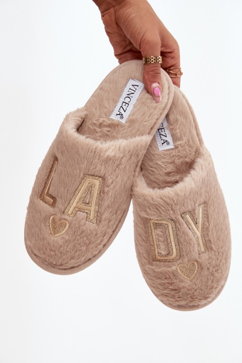 Women's slippers with fur LADY Vinceza 19958 beige