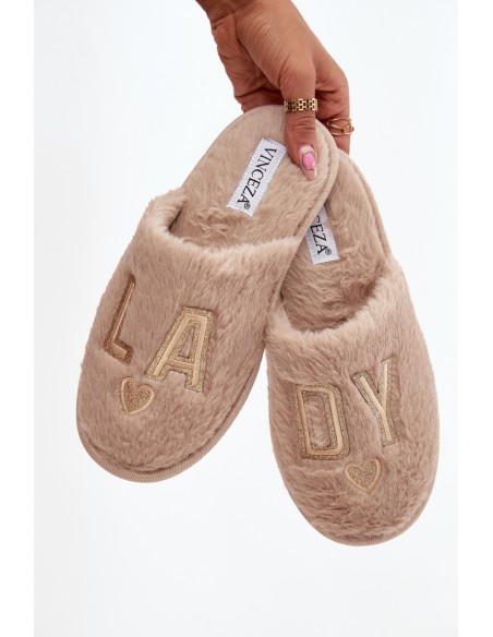 Women's slippers with fur LADY Vinceza 19958 beige