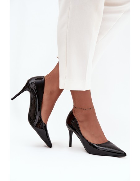 Patent Eco Leather Women's High Heels With Pointed Toes Black Jadira