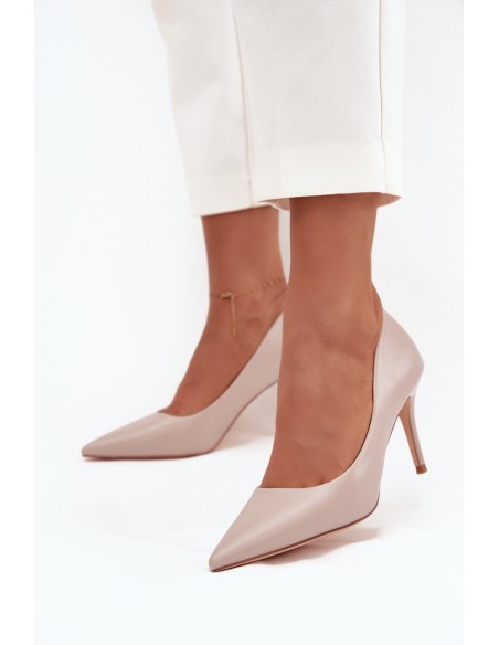 Women's high heels made of eco leather beige Sivana