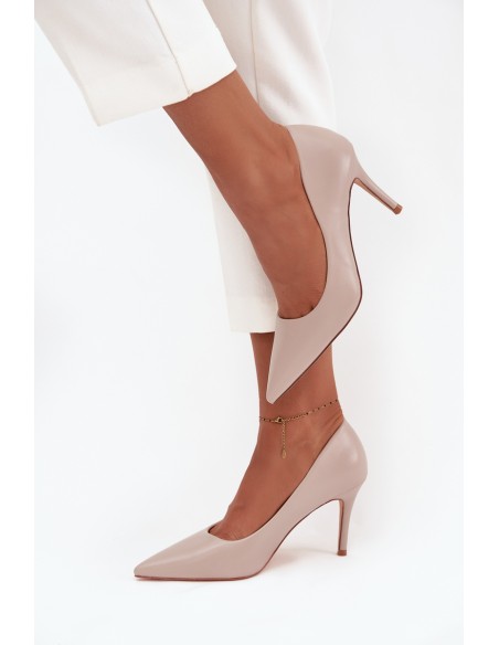 Women's high heels made of eco leather beige Sivana