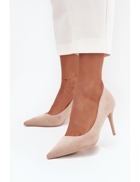 Women's heels made of eco suede beige Elvessa