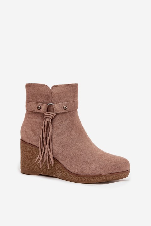 Insulated women's ankle boots with platform and fringes beige Olivarae