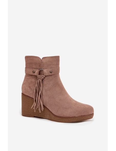 Insulated women's ankle boots with platform and fringes beige Olivarae