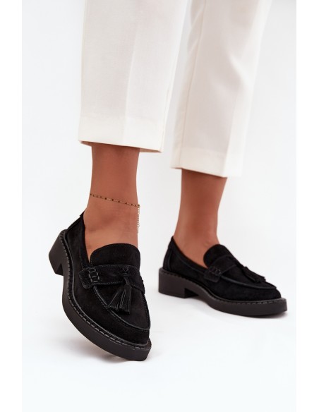Women's Suede Loafers with Fringes D&A TW107 Black