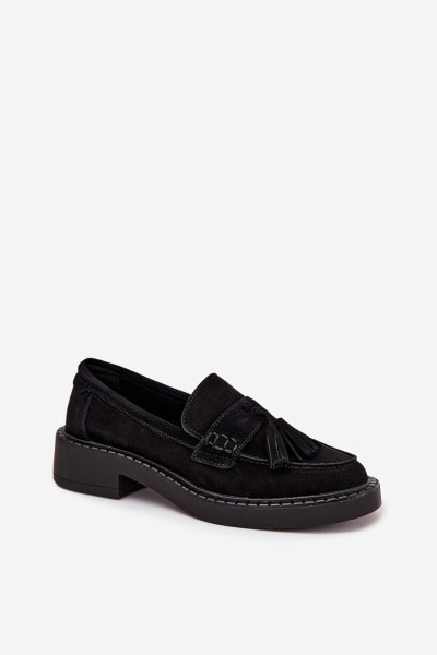Women's Suede Loafers with Fringes D&A TW107 Black 2