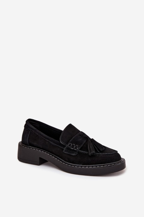 Women's Suede Loafers with Fringes D&A TW107 Black