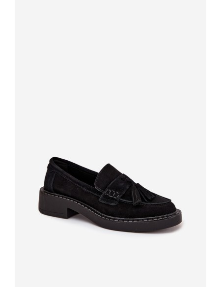 Women's Suede Loafers with Fringes D&A TW107 Black