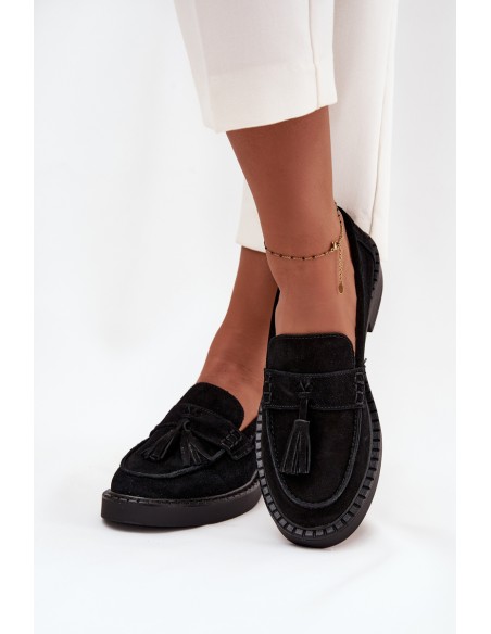 Women's Suede Loafers with Fringes D&A TW107 Black