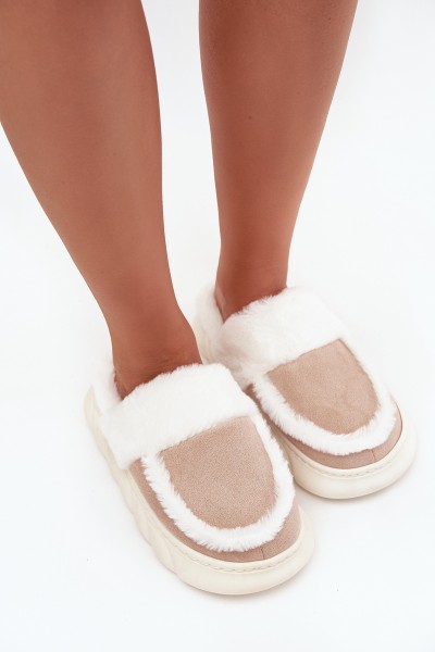 Women's slippers with thick sole and fur Vinceza 19952 Beige