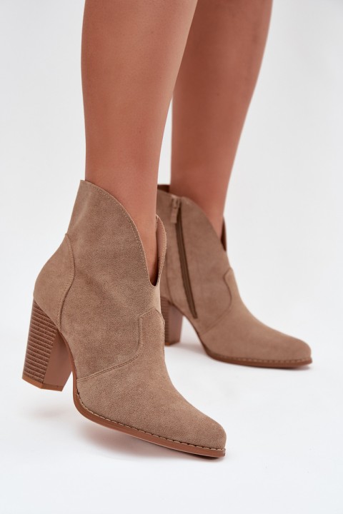 Women's Block Heel Boots Made of Eco Suede Beige Elvirae