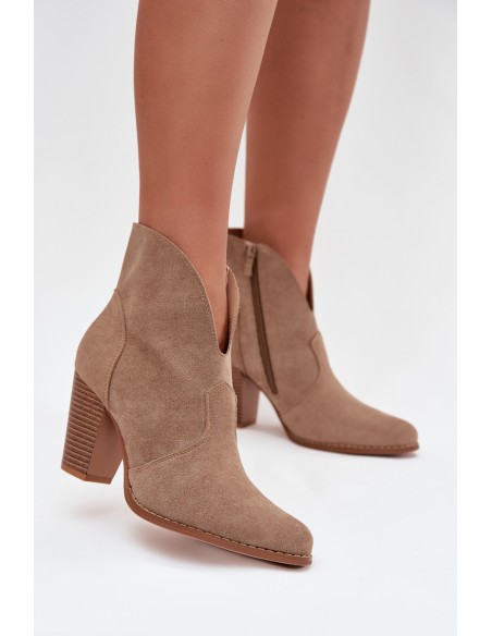 Women's Block Heel Boots Made of Eco Suede Beige Elvirae