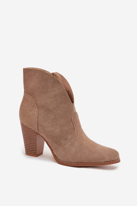 Women's Block Heel Boots Made of Eco Suede Beige Elvirae