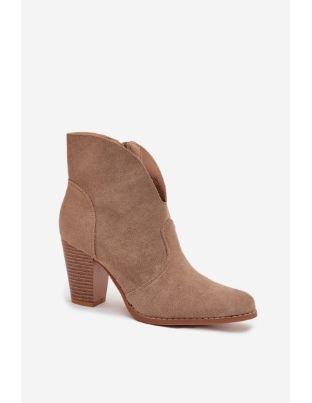 Women's Block Heel Boots Made of Eco Suede Beige Elvirae