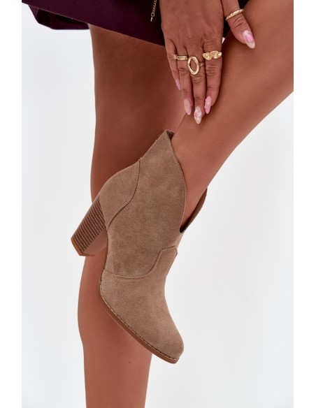 Women's Block Heel Boots Made of Eco Suede Beige Elvirae