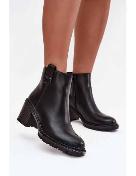 Insulated women's ankle boots made of eco leather with heel black Alvena