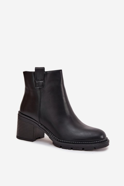 Šilti moteriški aulinukai iki kulkšnių iš eko odos su kulnu, juodi Alvena