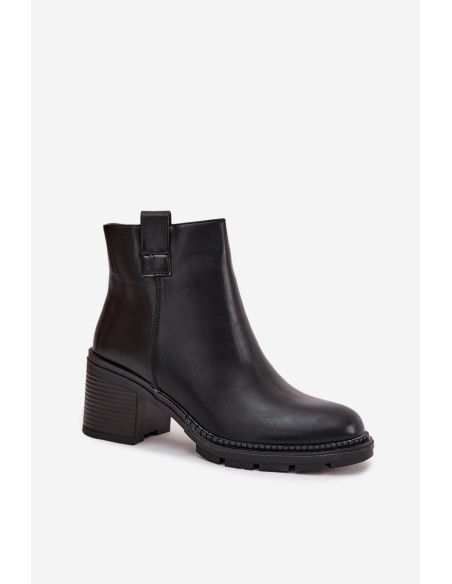 Insulated women's ankle boots made of eco leather with heel black Alvena