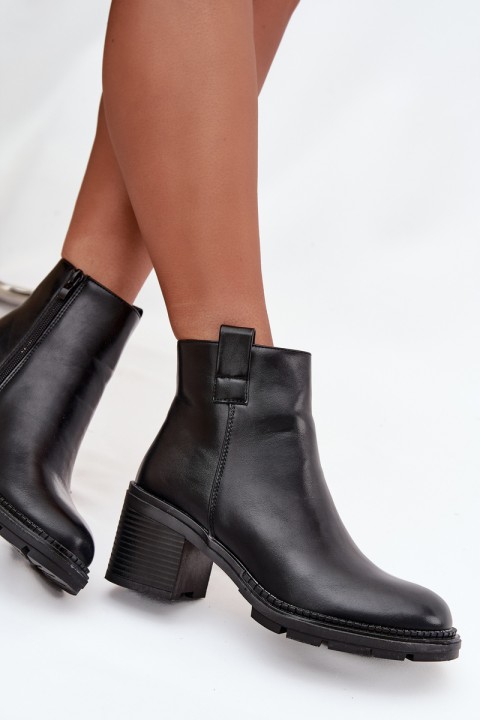 Šilti moteriški aulinukai iki kulkšnių iš eko odos su kulnu, juodi Alvena