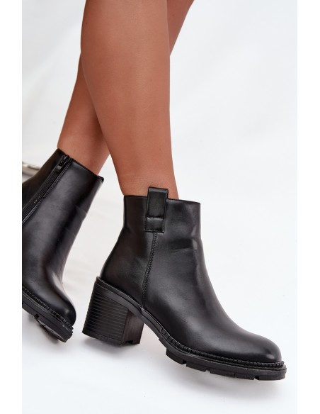 Insulated women's ankle boots made of eco leather with heel black Alvena