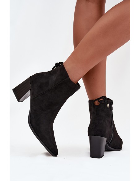 Women's heeled ankle boots with laces black Halisse