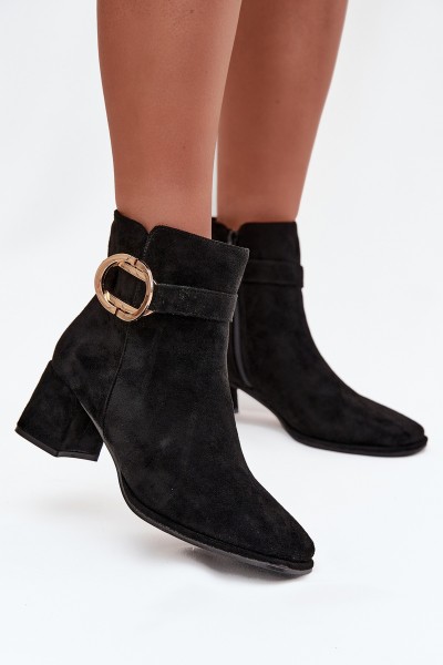 Women's ankle boots on heel with gold buckle black Calissa