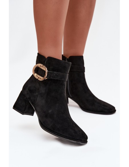 Women's ankle boots on heel with gold buckle black Calissa