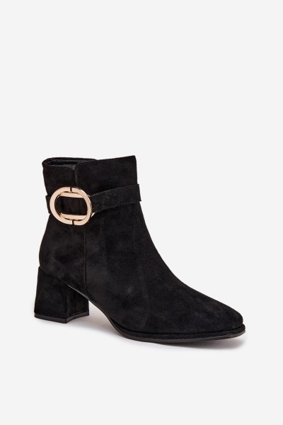 Women's ankle boots on heel with gold buckle black Calissa 2