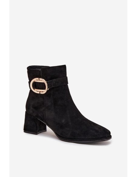 Women's ankle boots on heel with gold buckle black Calissa