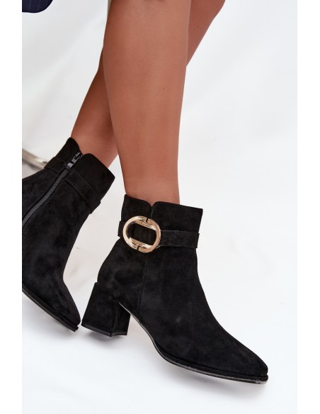 Women's ankle boots on heel with gold buckle black Calissa
