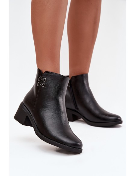 Insulated women's ankle boots on block heel black Delmira