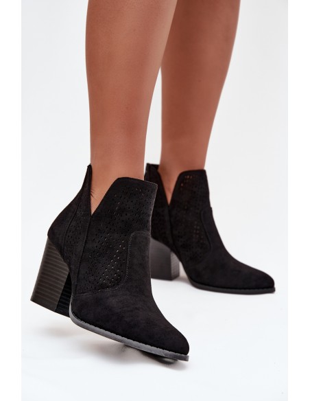 Perforated Women's Ankle Boots on Heel S.Barski HY51-060 Black