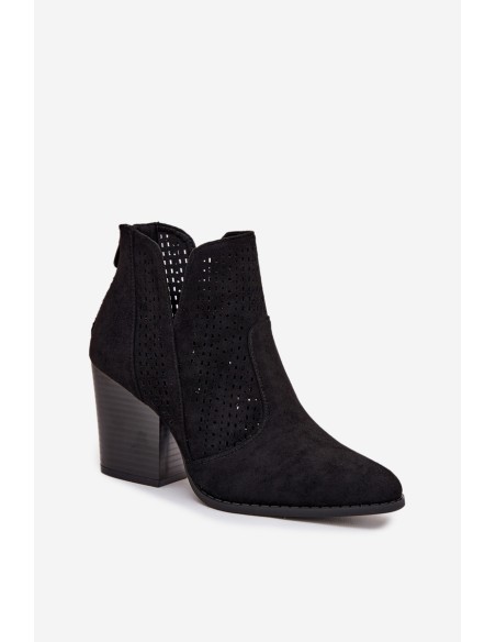 Perforated Women's Ankle Boots on Heel S.Barski HY51-060 Black