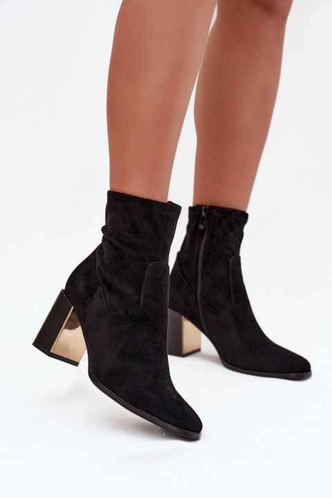 Women's heeled boots with gold element insulated black Amelisse