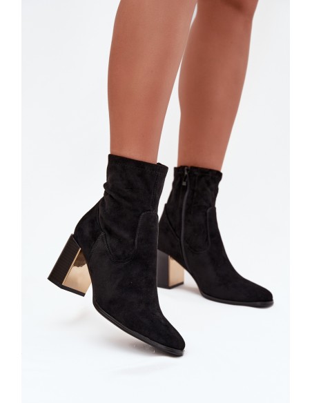 Women's heeled boots with gold element insulated black Amelisse