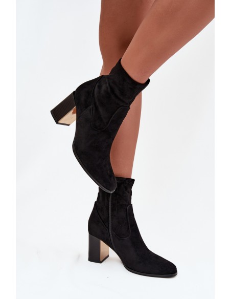 Women's heeled boots with gold element insulated black Amelisse