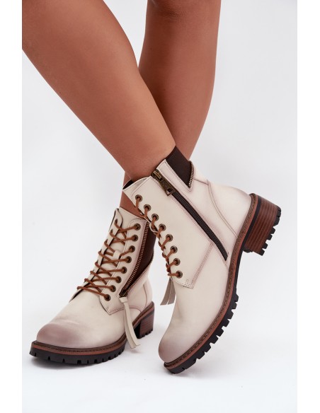 Women's insulated ankle boots on wedge Vinceza 58559 beige