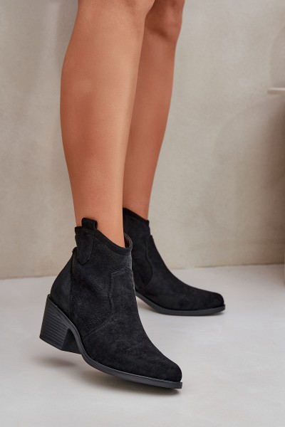 Perforuoti kaubojiški aulinukai su užtrauktuku, zomšos imitacijos, S.Barski HY51-061, juodi