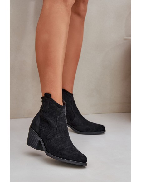 Perforated Cowboy Boots With Zipper Eco Suede S.Barski HY51-061 Black