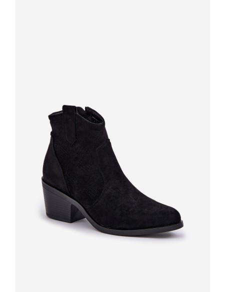 Perforated Cowboy Boots With Zipper Eco Suede S.Barski HY51-061 Black